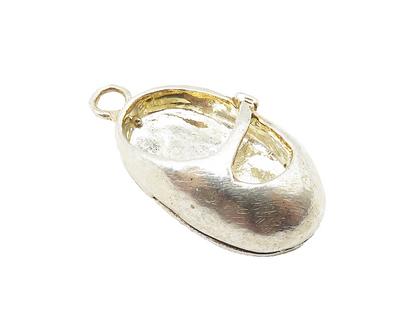 925 Sterling Silver  Vintage Shiny Petite Shoe Motif Smooth Pendant  PT8144