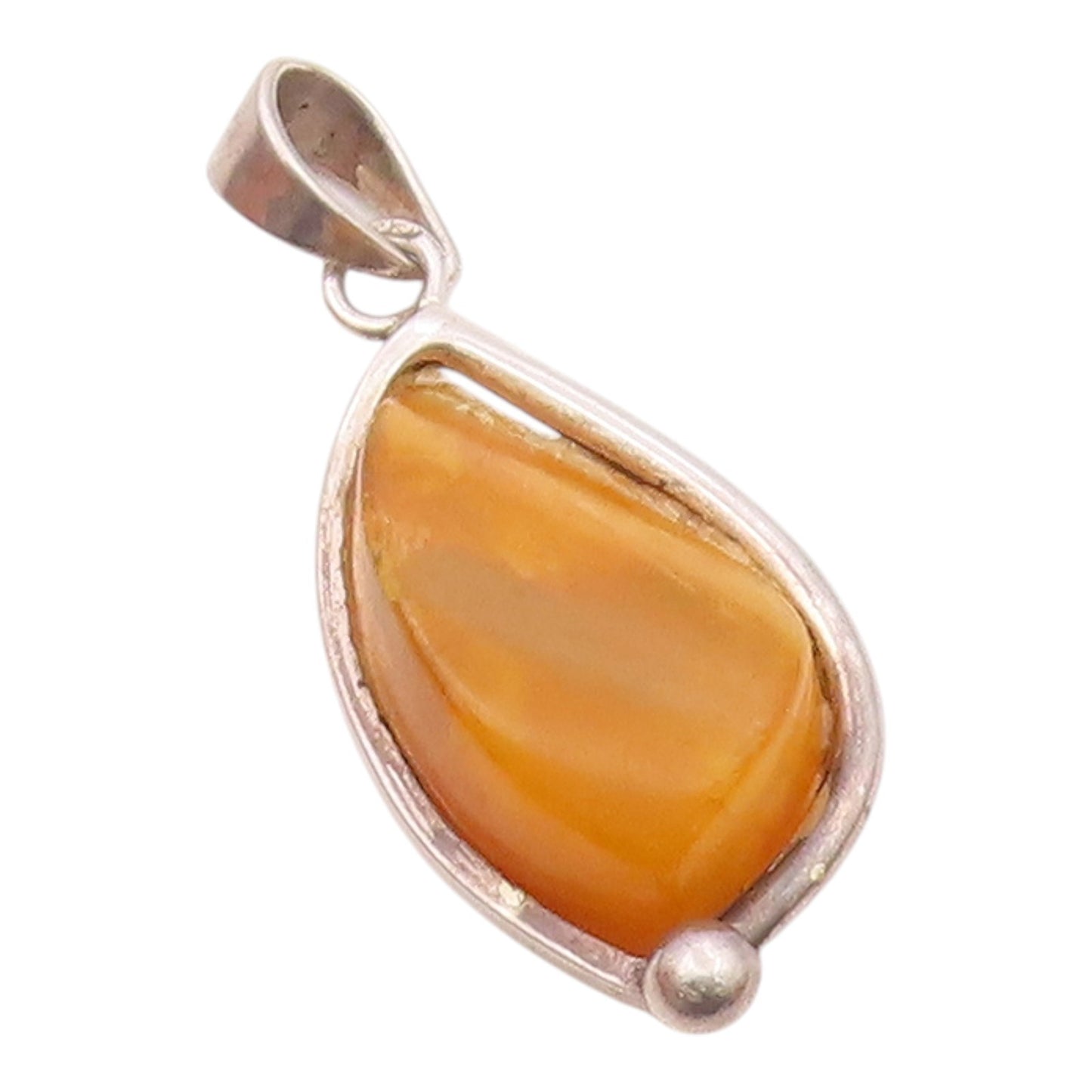 925 Sterling Silver  Vintage Egg Yolk Amber Drop Pendant  PT19967