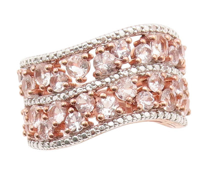 925 Sterling Silver Vintage Ring Gold Plated Topaz Wavy Band  Sz 7.5  RG34723