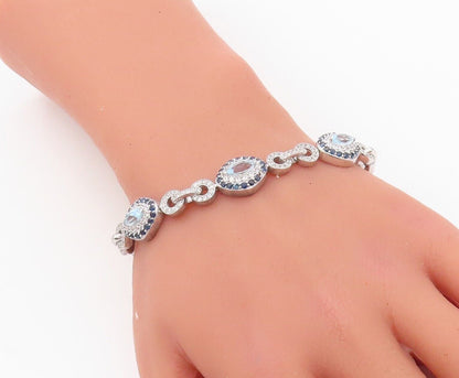 925 Sterling Silver Vintage Bracelet Marquise Cut Topaz Halo Sapphire CZ BT10767