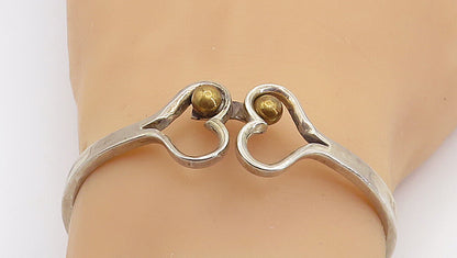 MEXICO 925 Sterling Silver  Vintage 2 Tone Love Hearts Bangle Bracelet  BT3387