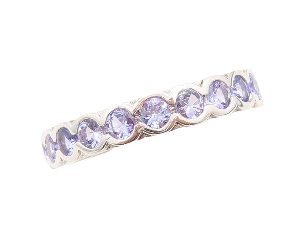 925 Sterling Silver Vintage Ring Round Framed Amethyst 360 Band  Sz 7.5  RG30756