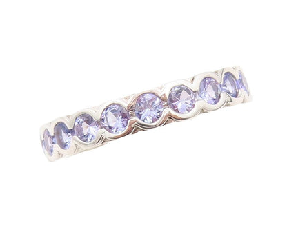 925 Sterling Silver Vintage Ring Round Framed Amethyst 360 Band  Sz 7.5  RG30756