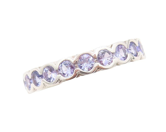 925 Sterling Silver Vintage Ring Round Framed Amethyst 360 Band  Sz 7.5  RG30756