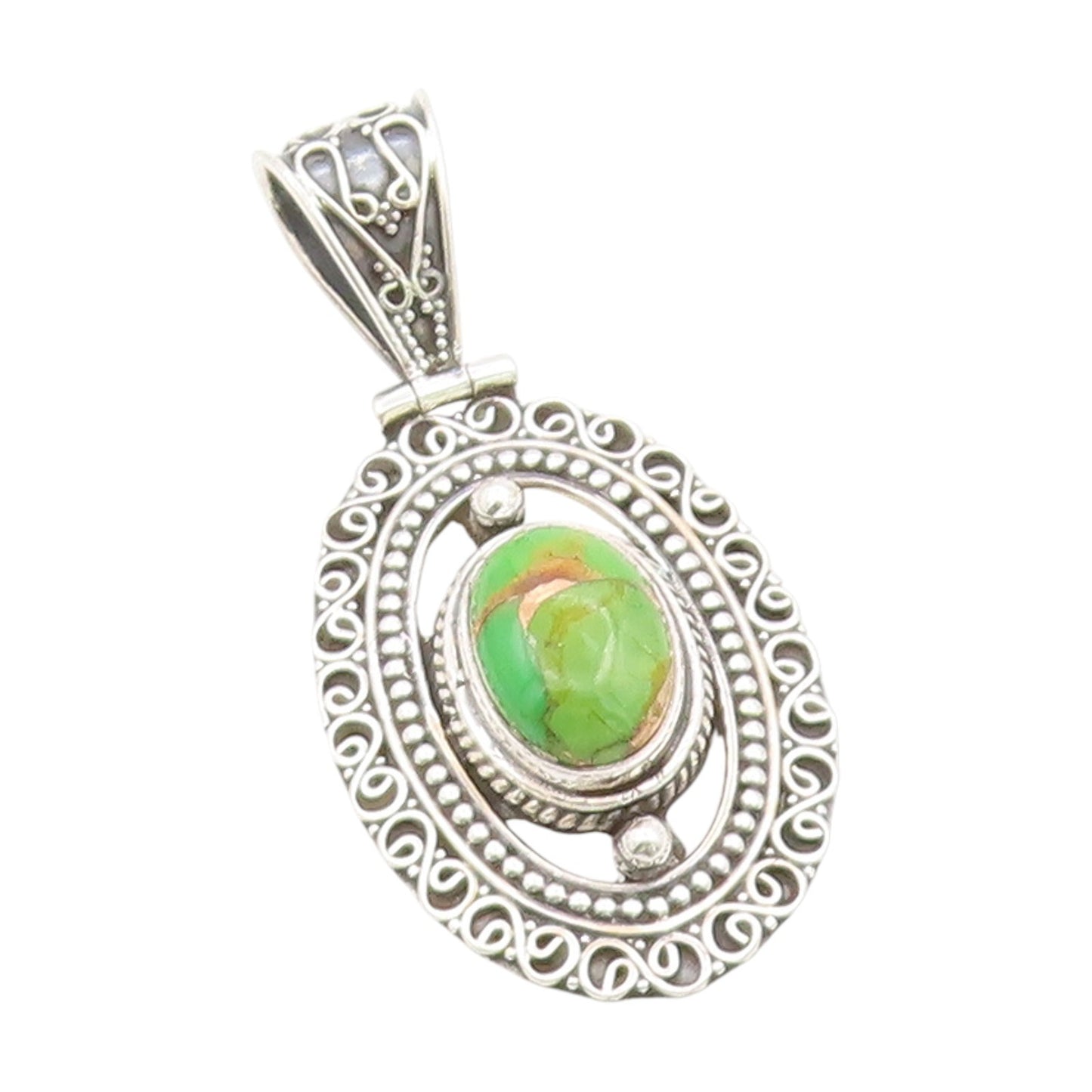 925 Sterling Silver Vintage Pendant Cabochon Turquoise Intricate Locket  PT25837