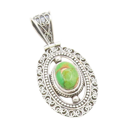 925 Sterling Silver Vintage Pendant Cabochon Turquoise Intricate Locket  PT25837