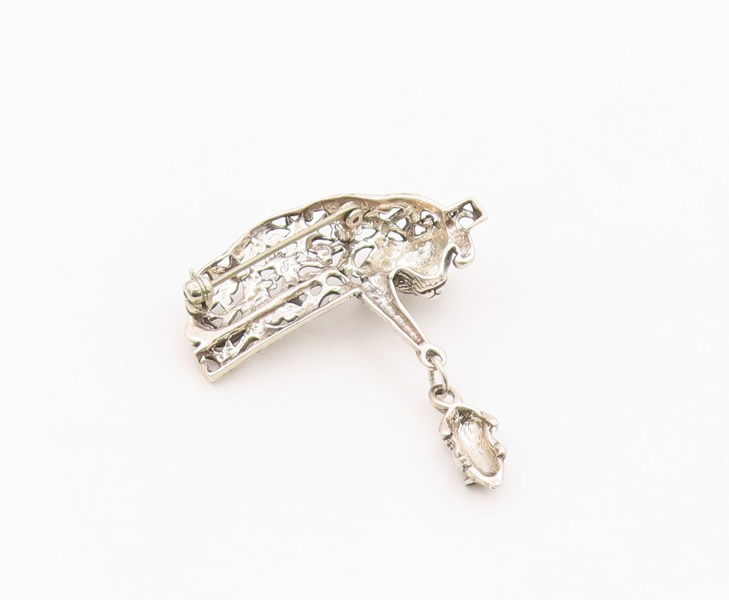 925 Sterling Silver Vintage Brooch Pin JEZALINE Cat With Swinging Mouse  BP12549