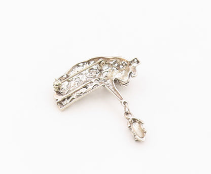 925 Sterling Silver Vintage Brooch Pin JEZALINE Cat With Swinging Mouse  BP12549