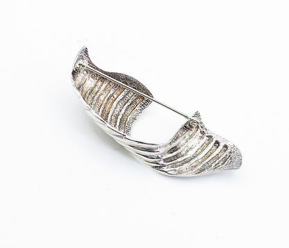 925 Sterling Silver  Vintage Shiny Fluted Ribbon Design Brooch Pin  BP2540