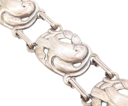 925 Sterling Silver Vintage Bracelet Antique Floral Cutout Parrot  BT11266
