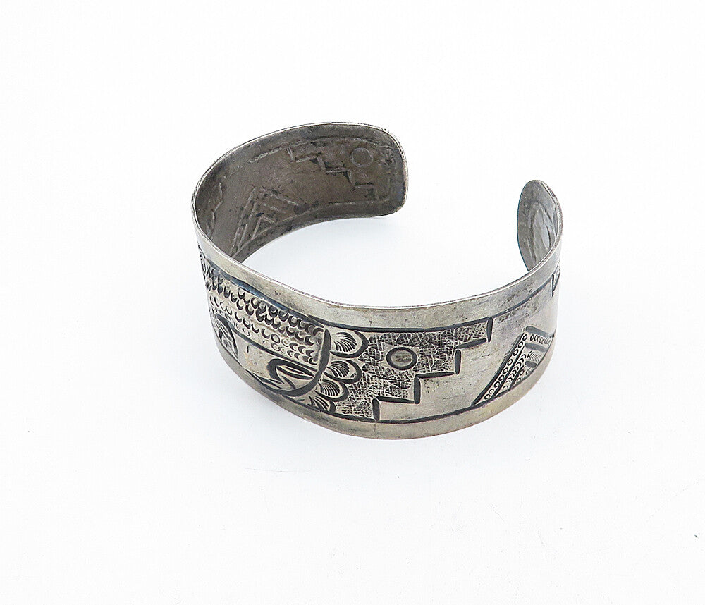 925 Sterling Silver  Vintage Dark Tone Traditional Face Cuff Bracelet  BT1552