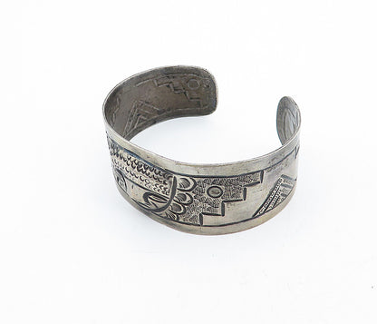 925 Sterling Silver  Vintage Dark Tone Traditional Face Cuff Bracelet  BT1552