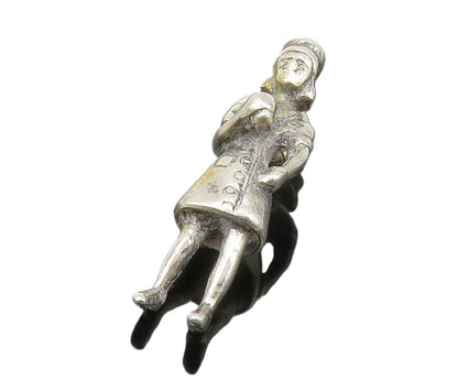 925 Sterling Silver  Vintage Petite Woman In Dress Drop Pendant  PT10081