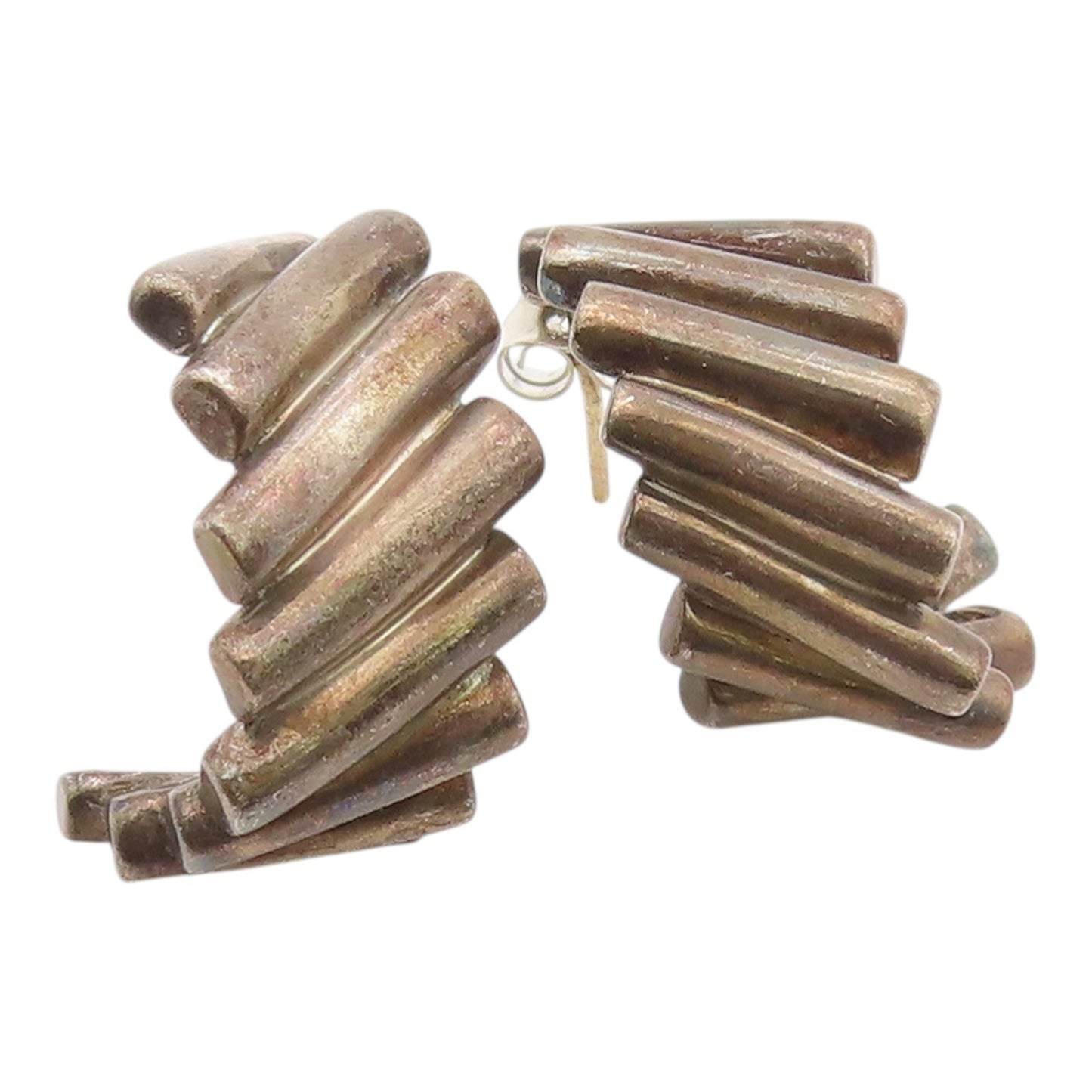 14k Gold & 925 Sterling Silver Vintage Earrings Chunky Stacked Cylinder  EG14394