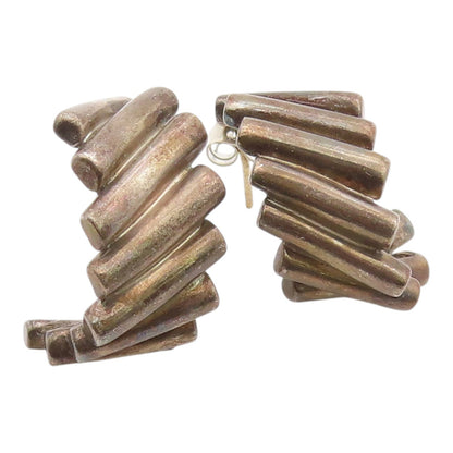 14k Gold & 925 Sterling Silver Vintage Earrings Chunky Stacked Cylinder  EG14394