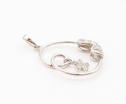 925 Silver  Vintage Twisted Love Heart With Flower Charm Topaz Pendant PT20386