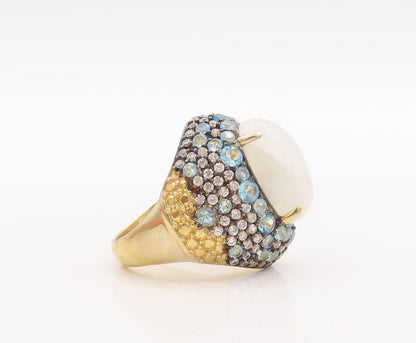 925 Sterling Silver Vintage Ring Gold Plated Gemstone & Topaz  Sz 7  RG29823