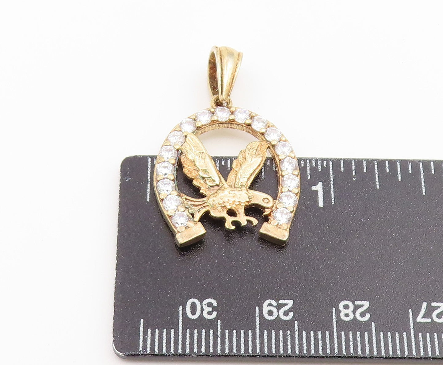 925 Sterling Silver Vintage Pendant Gold Plated CZ Horseshoe Eagle  PT26617