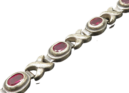 925 Sterling Silver  Vintage Pink Topaz XO Hugs & Kisses Chain Bracelet BT7982
