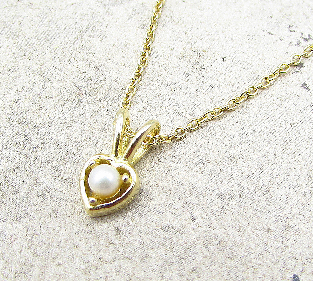 Gold Over 925 Sterling Silver  Pearl Love Heart Slider Pendant & Chain  PT1459