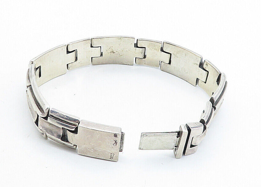 925 Sterling Silver  Vintage Dark Tone Heavy Square Link Chain Bracelet BT2644