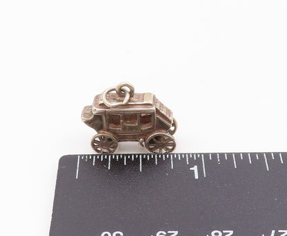 925 Sterling Silver  Vintage Shiny Old Fashioned Carriage Pendant  PT18231