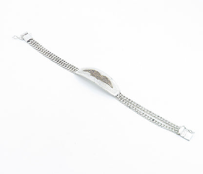925 Sterling Silver  Vintage Two Tone Eagle Curb Link Chain Bracelet  BT2225
