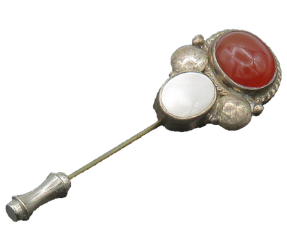 HEMMEL 925 Silver  Vintage Mother Of Pearl & Carnelian Lapel Pin  TR2975