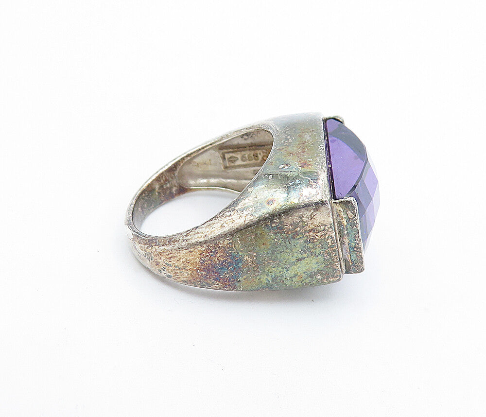 925 Sterling Silver  Vintage Faceted Amethyst Dome Cocktail Ring Sz 5  RG7643