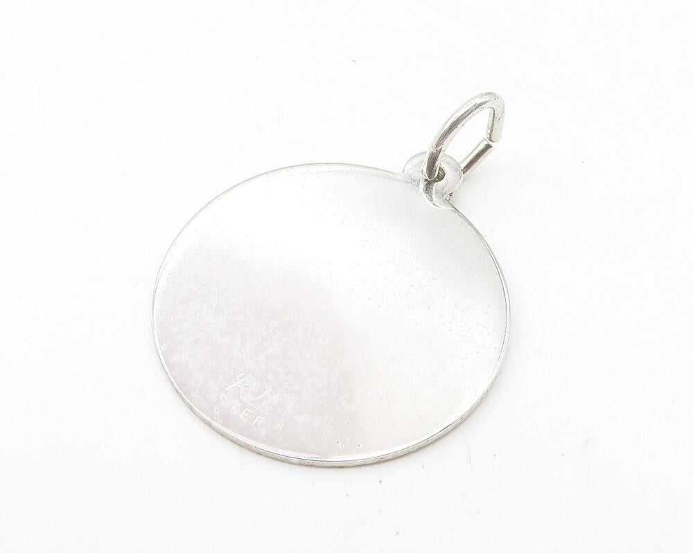 925 Sterling Silver  Shiny Etched Action Aerobics Round Drop Pendant  PT8936