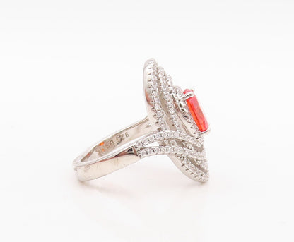 925 Sterling Silver Vintage Ring Designer Cutout Orange & White CZ Sz 7  RG30030