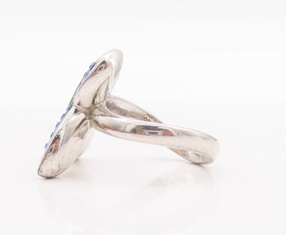 925 Sterling Silver Vintage Ring Solid Rhinestone Inlay Butterfly  Sz 7  RG28565