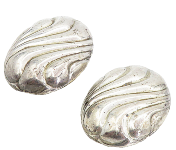 925 Sterling Silver  Vintage Fluted Hollow Dome Non Pierce Earrings  EG4315