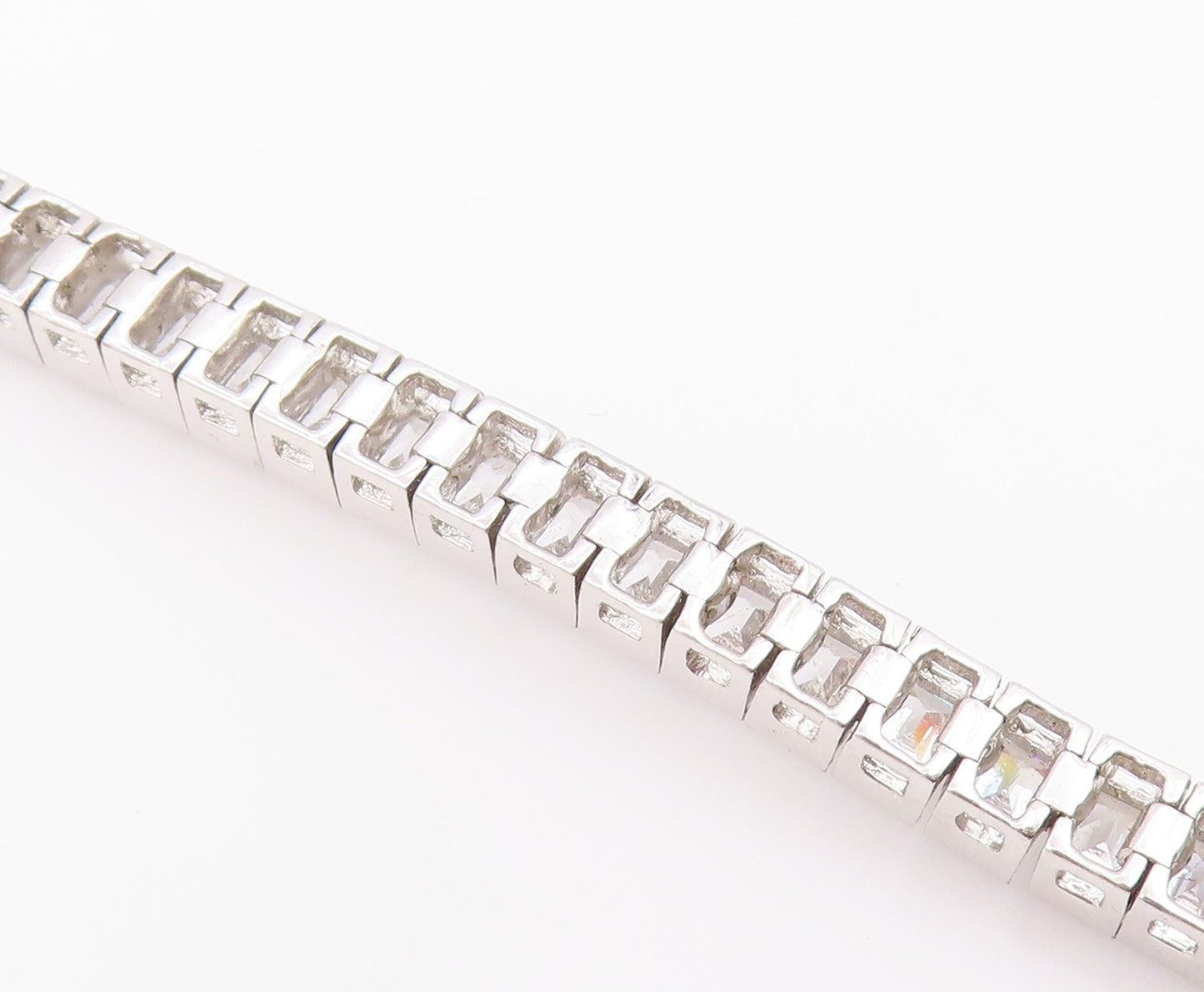 925 Sterling Silver  Vintage Cubic Zirconia Box Link Tennis Bracelet  BT8843