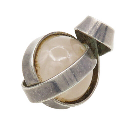 925 Sterling Silver  Vintage Quartz Sphere Ribbon Wrapped Pendant  PT14034