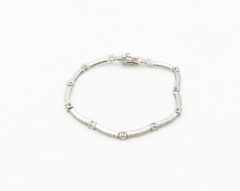 925 Sterling Silver  Sparkling Cubic Zirconia Bar Link Chain Bracelet  BT7684