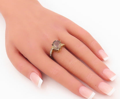 925 Sterling Silver Vintage Ring Gold Plated Smoky Quartz & Topaz  Sz 7  RG30386