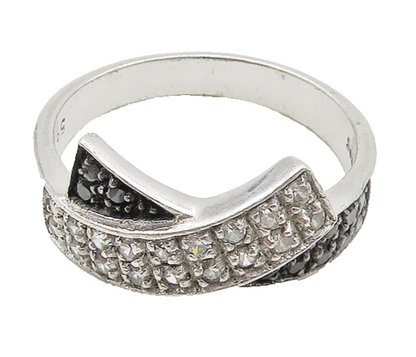 925 Sterling Silver  Vintage Topaz & Hematite Bypass Band Ring Sz 8.5  RG19324