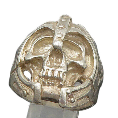 925 Sterling Silver  Vintage Heavy Skeleton Head Biker Ring Sz 17  RG22698