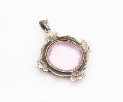 925 Sterling Silver Vintage Pendant Antique Dark Tone Floral Frame  PT24084