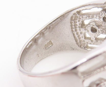 925 Sterling Silver Vintage Ring Round CZ Multi Row Openwork Band  Sz 7  RG35024