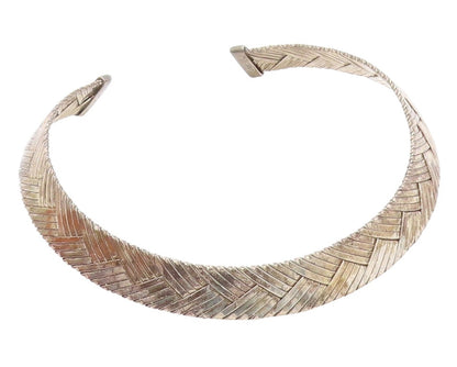 925 Sterling Silver Vintage Necklace OFIESH Modernist Wide Woven Choker  NE4785