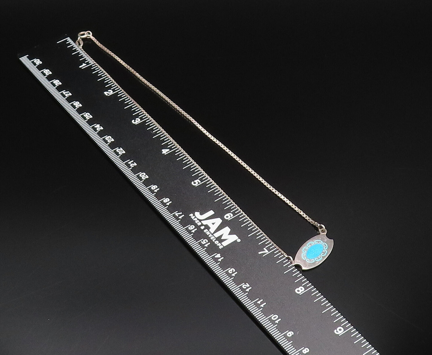 925 Silver  Vintage Minimalist Blue Enamel Swirl Accent Chain Necklace  NE3935