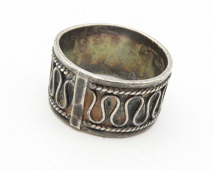925 Sterling Silver  Vintage Oxidized Swirl Twist Band Ring Sz 7.5  RG11262