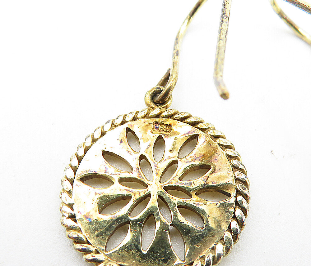 925 Sterling Silver  Vintage Gold Plated Floral Cutout Dangle Earrings  EG2281