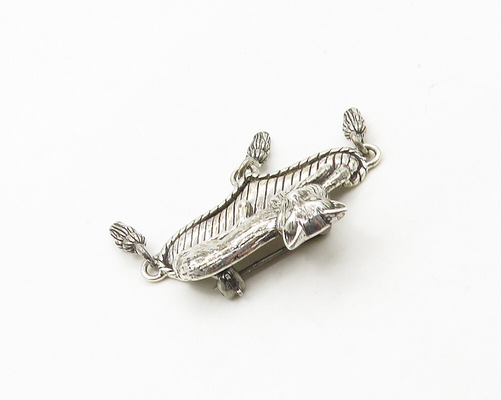 JEZLAINE 925 Sterling Silver  Vintage Shiny Lying Cat Motif Brooch Pin  BP7522