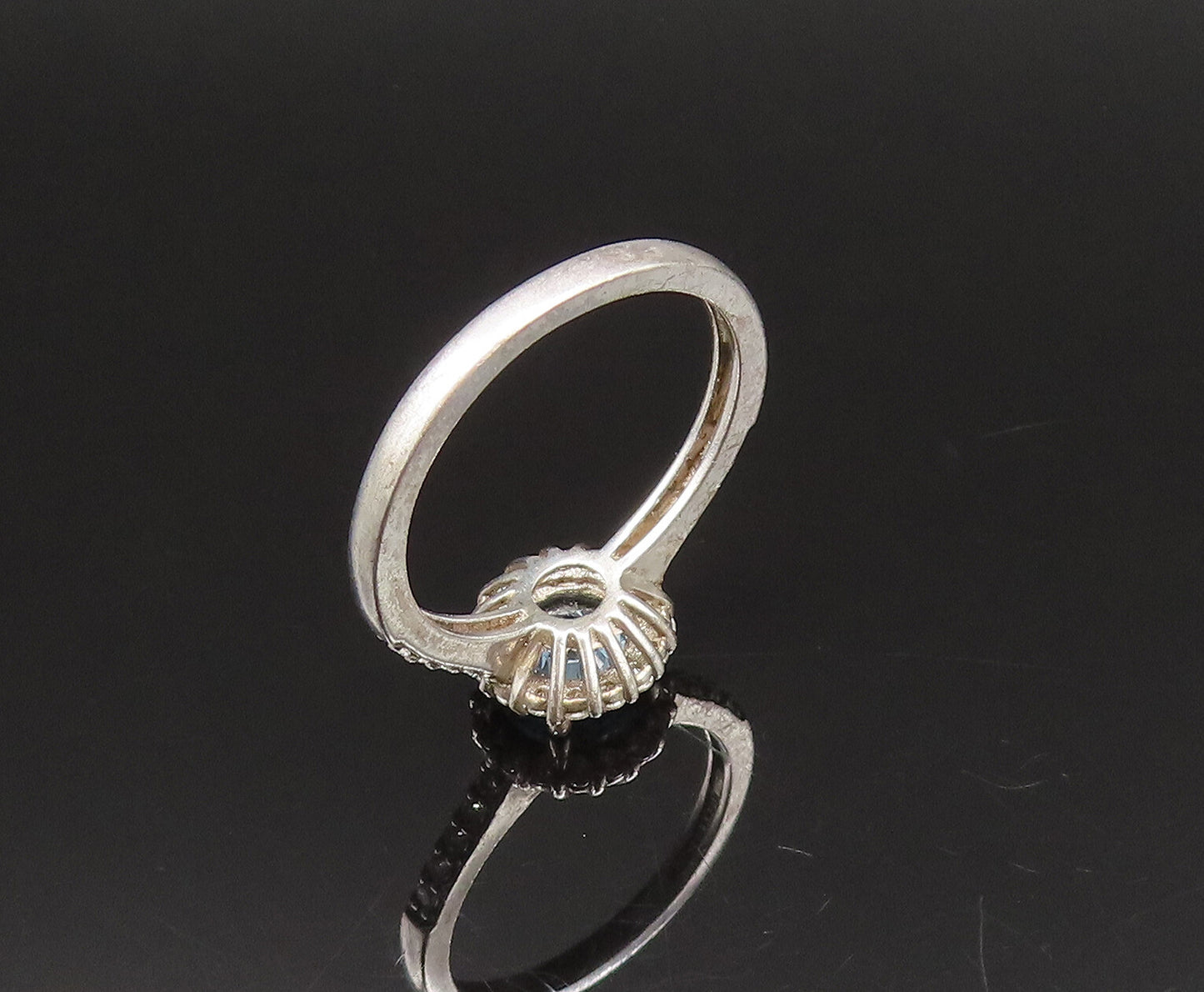 925 Sterling Silver  Vintage Fancy Blue & White Topaz Halo Ring Sz 8  RG25605
