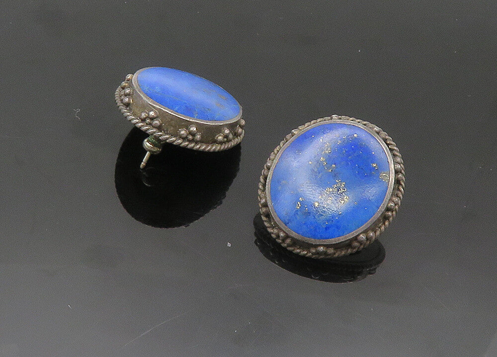 WOODS 925 Sterling Silver  Vintage Lapis Lazuli Twist Drop Earrings  EG10264