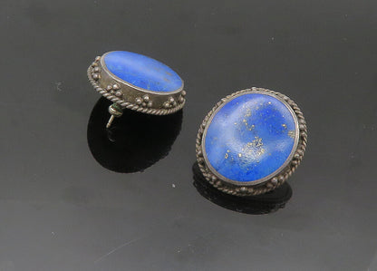 WOODS 925 Sterling Silver  Vintage Lapis Lazuli Twist Drop Earrings  EG10264