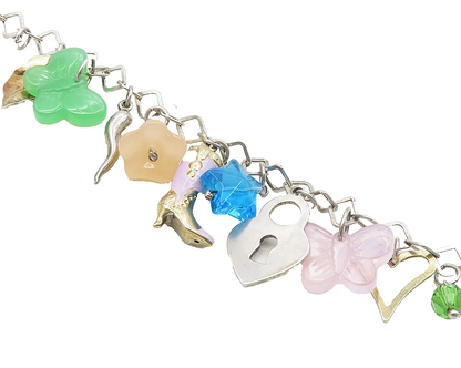 925 Sterling Silver  Jade Topaz & Rose Quartz Charmed Chain Bracelet  BT4256